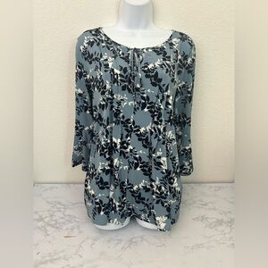 Ava James womens blue floral trumpet sleeves flowy blouse XL Peasant Pleated​